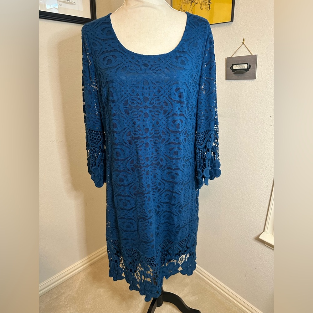 Teal Alfani Macys 3/4 sleeve lace dress L - Picture 1 of 4